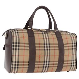 Bolsa Boston Burberrys Nova Check em lona bege e dourado Auth 185176
