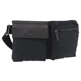 Marsupio GUCCI GG Canvas Nero Argento 28566 Auth 185976
