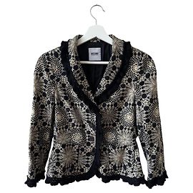 Giacca Moschino Cheap and Chic nera e beige con bordi in pizzo