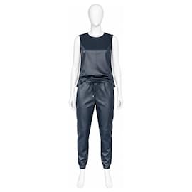 Completo Max Mara Leisure Top e Pantaloni Similpelle Blu Navy