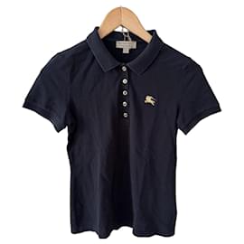 Burberry Black Cotton Polo Shirt with Gold Emblem