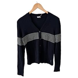 Armani Jeans gestreifter Wollcardigan in Schwarz