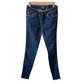 D&G Jeans aus blauem Denim für Damen mit schwarzem Leder-Seitenstreifen