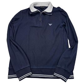 Emporio Armani Herren Strickpullover aus Baumwolle mit Reißverschluss am Hals in Navy Blau