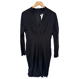 Vestido midi de cuello en V de mezcla de lana negra Max Mara