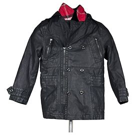 Burberry Trenchcoat aus schwarzem gewachstem Baumwollstoff für Kinder mit Nova Check Futter