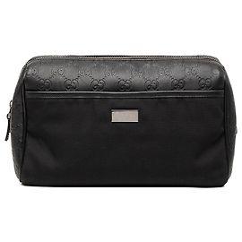 Clutch in nylon nero con bordatura Guccissima Gucci