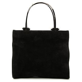 Borsa Gucci in scamosciato nero con manico in metallo