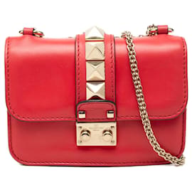 Valentino Red Mini Leather Rockstud Glam Lock Crossbody