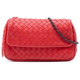 Bottega Veneta Borsa a tracolla mini in nappa rossa con intrecciato e catena estensibile