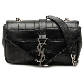 Borsa a catena classica con monogramma Saint Laurent in pelle di vitello nera con stampa baby croc