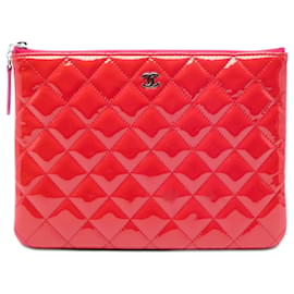 Chanel Red Small Quilted Patent O Case Clutch