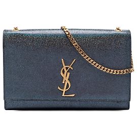 Saint Laurent Borsa a tracolla Kate Monogram in pelle blu glitterata Media