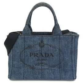 Prada Canapa B2439G Denim Schultertasche und Tote Bag für Damen