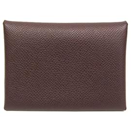 Hermes Calvi Duo Epsom Leather Card Case in Brown - Hermès