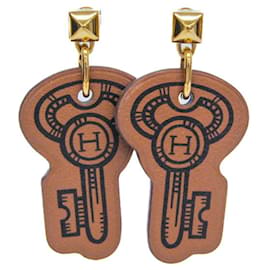 Hermes H Curiosité Cre Leather and Metal Drop Earrings - Hermès