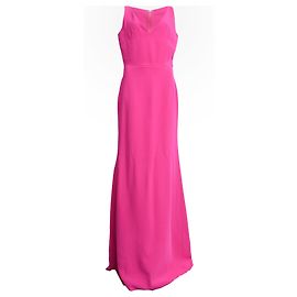  Victoria Beckham V-Neck Maxi Gown Dress in Pink Silk