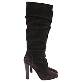 Miu Miu High-Heeled Kniehohe Stiefel aus braunem Wildleder