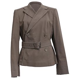Akris Taillierter Doppelrevers-Blazer aus brauner Baumwolle