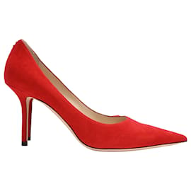 Jimmy Choo Pumps mit spitzer Zehenpartie aus rotem Wildleder