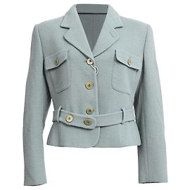 Blazer corto de botonadura sencilla con cinturón Giorgio Armani en lana verde