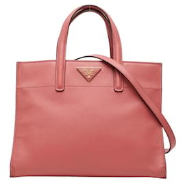 Borsa Prada Triangle Logo Plate in pelle Saffiano rosa
