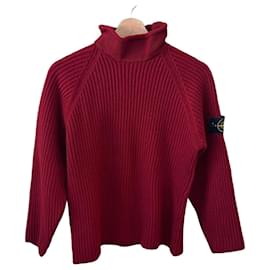 Stone Island Roter Woll-Rollkragenpullover