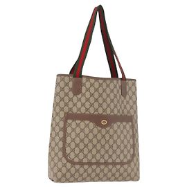 Borsa Tote GUCCI GG Supreme Web Sherry Line in PVC Beige Red 002 58 6487 Auth 187748