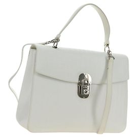 Bolsa Salvatore Ferragamo Gancini em PVC e couro 2way Branco Prata Autêntica 179530V