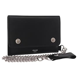 Céline Portafoglio con catena CELINE in pelle nera argento 186133M