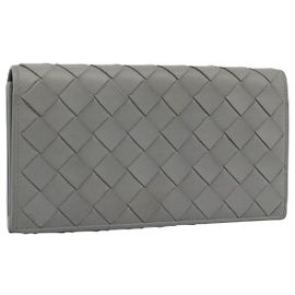 CARTERA LARGA MAXI INTRECCIATO BOTTEGA VENETA de cuero Gris Oro Auth 180930A