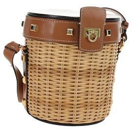 Borsa in paglia Salvatore Ferragamo Gancini in rafia beige e oro Autentica BA13293SM