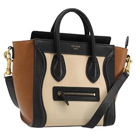 Céline Borsa CELINE Luggage Nano Micro Mini in Pelle 2way Beige Gold Auth ka4812V