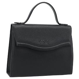 SAINT LAURENT Bolso de cuero negro dorado Auth 186323A