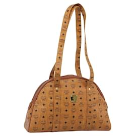 MCM Vicetos Logogram Tote Bag PVC Leather Brown Gold Auth SW2381A