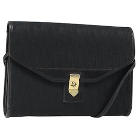 Borsa a Spalla Christian Dior Trotter Canvas Vintage Nero Oro Auth 187384