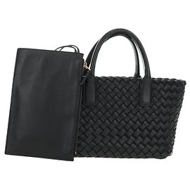 BOTTEGA VENETA INTRECCIATO Mini Cabas Hand Bag Pelle Nero Oro Autentico am11875SM