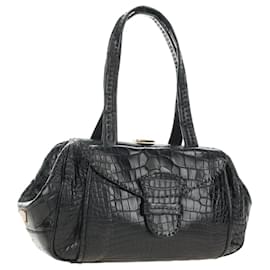 Borsa PRADA in pelle con stampa coccodrillo nera Oro Auth 185588V
