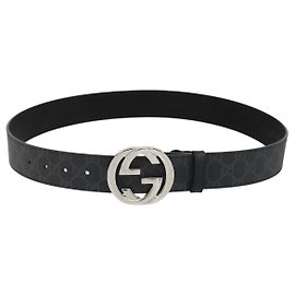 Cintura GUCCI GG Supreme PVC 39.4" Black Silver 411924 Auth SW2361M