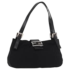 Borsa a tracolla FENDI Mamma Baguette in jersey di cotone Nero Argento Auth 186336
