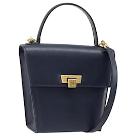 Borsa a tracolla Christian Dior in pelle 2way blu oro Auth 185936A