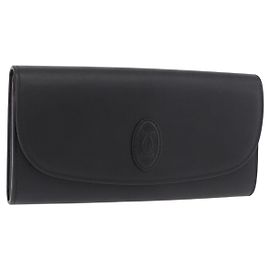 Cartier Cartera Larga de Cuero Negro Oro Auth 186137V