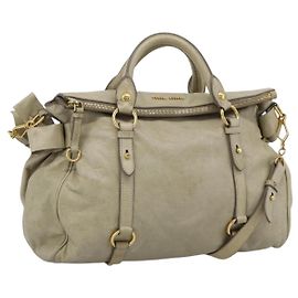 Borsa Miu Miu in pelle 2way Beige Gold Auth 187673V