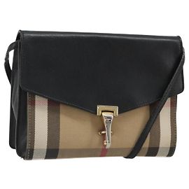 Borsa a tracolla BURBERRY Nova Check in tela e pelle beige con dettagli dorati Auth ka4843