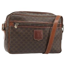 Céline Borsa a Spalla CELINE Macadam Canvas PVC Pelle Marrone Oro Auth 186814