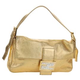 Borsa a tracolla FENDI Mamma Baguette in pelle Oro Autentica am11909SM