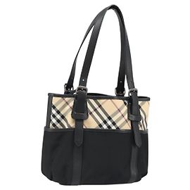 Borsa a mano BURBERRY Nova Check in nylon Beige Nero Argento Auth 187375A