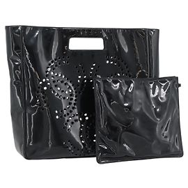 Borsa CHANEL in pelle vernice nera con CC argento Autentica 186129