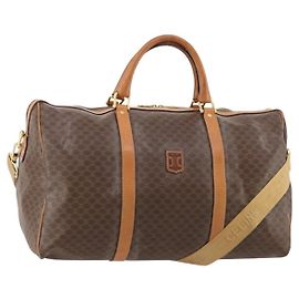 Céline Borsa Boston CELINE Macadam Canvas PVC Pelle 2way Marrone Oro Auth 182509