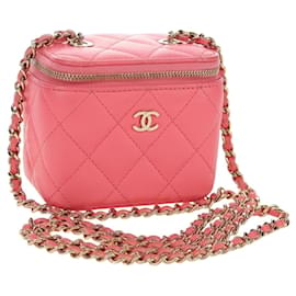 Borsa a Spalla CHANEL Chain Vanity in Pelle di Agnello Rosa Oro CC Autentica 185442SAM